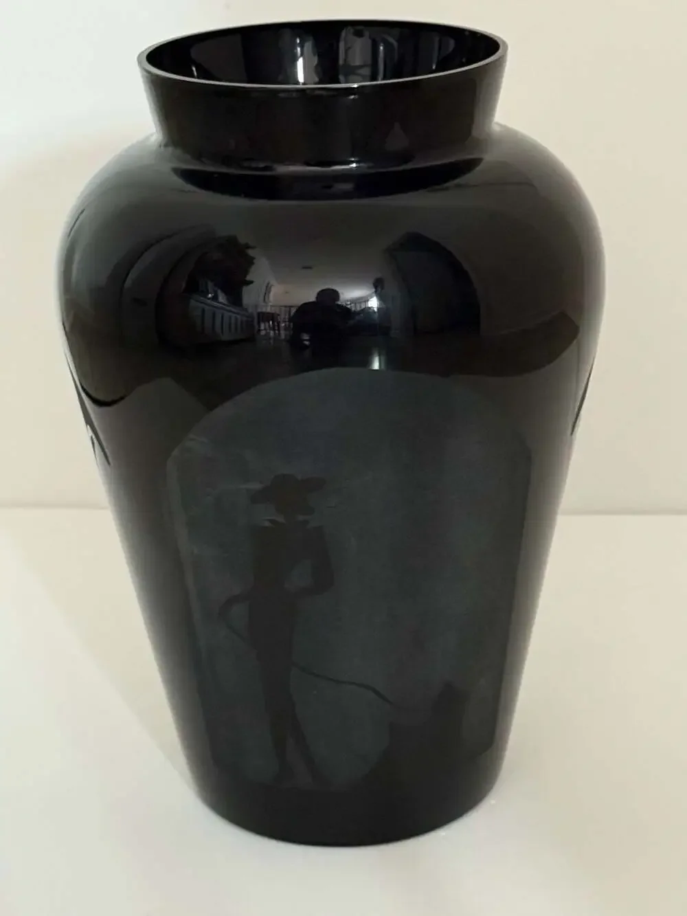 Postmodern Black Art Glass Vase with Silhouette Design